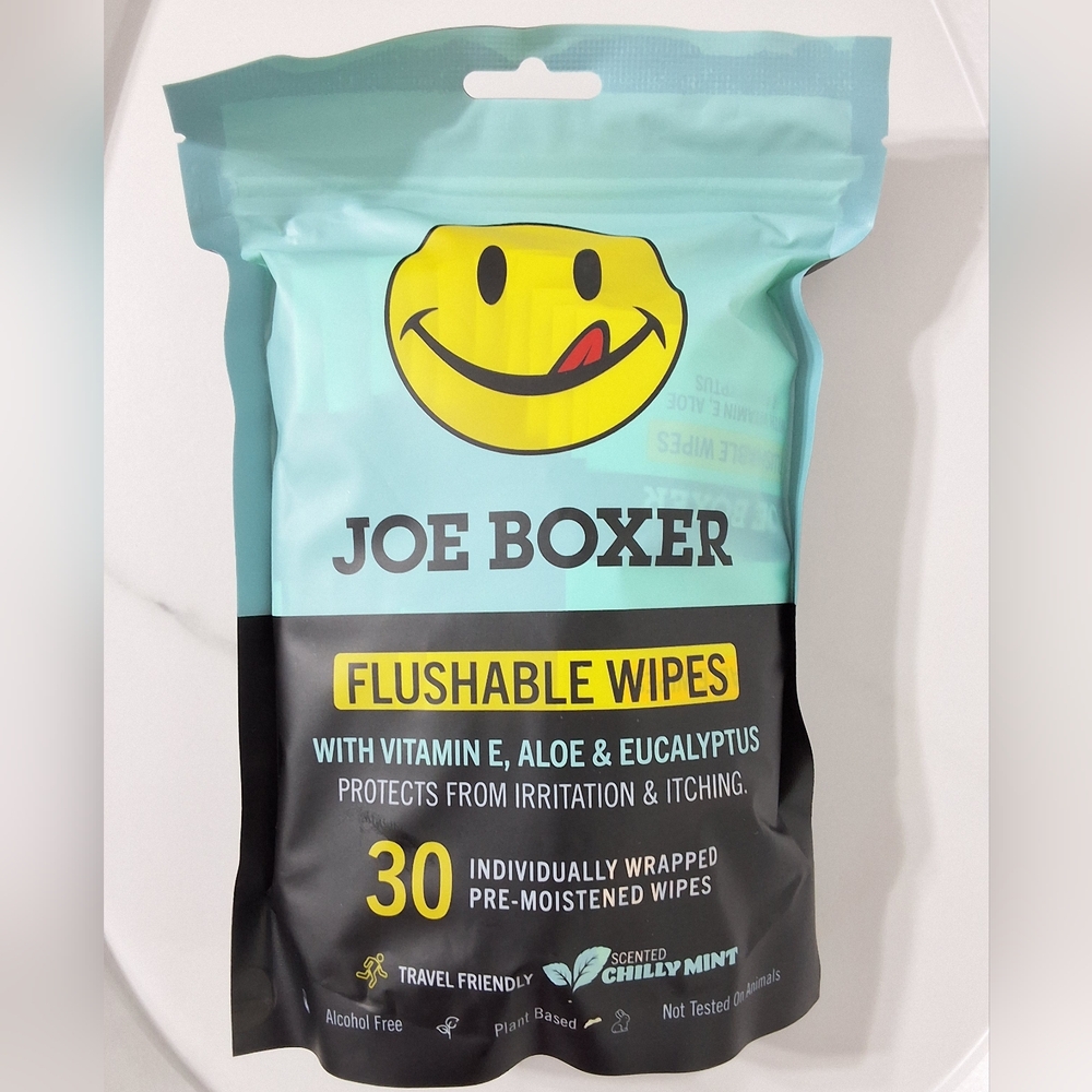 Joe Boxer Flushable Wipes With Vitamin E, Aloe, & Eucalyptus, 30 Ct, Travel Size